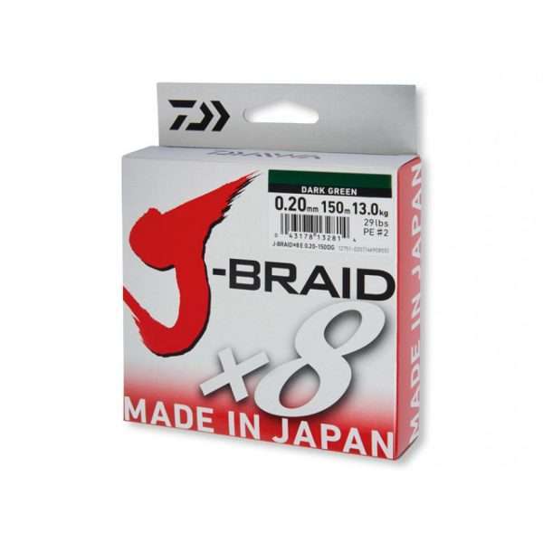 Daiwa J-Braid X8, dark green 150m, 300m, 1500m - round braided line 0,16mm - 300m, 9kg/20lbs