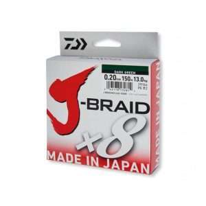 Daiwa J-Braid X8, dark green 150m, 300m, 1500m – round braided line 0,24mm – 300m, 18kg/40lbs