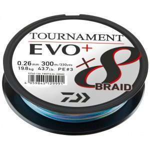 DAIWA Tournament x8 Braid EVO+, multicolor, Braided Fishing Line 300m / 0.26mm / 19.8kg