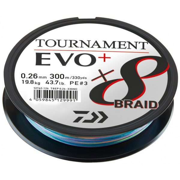 DAIWA Tournament x8 Braid EVO+, multicolor, Braided Fishing Line 300m / 0.3mm / 23.4kg