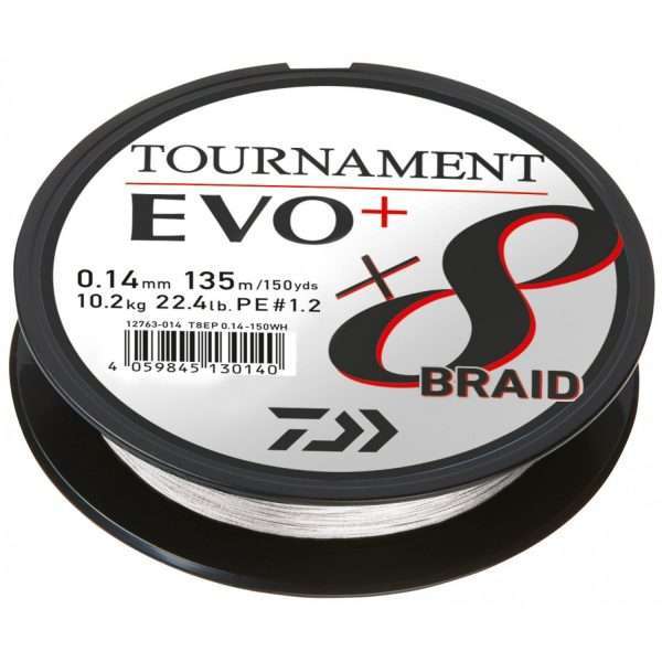 DAIWA Tournament x8 Braid EVO+, white, Braided Fishing Line 2700m / 0.1mm / 6.7kg