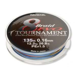 DAIWA TOURNAMENT 8 BRAID EVO, 150m, multicolor, Round braided cord, 12780-210-00 0.1mm