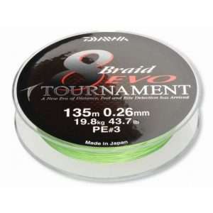 Daiwa Tournament 8 Braid Evo, chartreuse, 135m, 300m, 1000m – round braided line 0,08mm – 300m