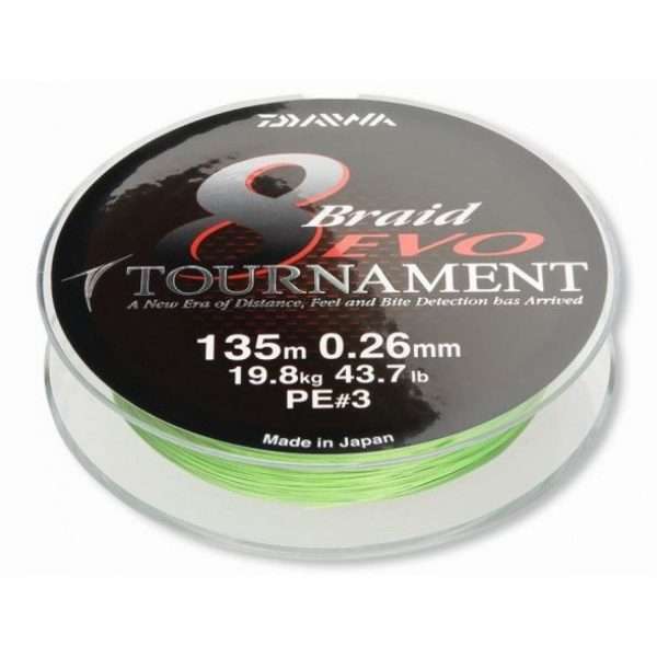 Daiwa Tournament 8 Braid Evo, chartreuse, 135m, 300m, 1000m - round braided line 0,35mm - 300m, 36kg/79lbs
