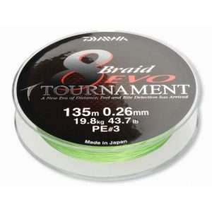 Daiwa Tournament 8 Braid Evo, chartreuse, 135m, 300m, 1000m – round braided line 0,45mm – 300m