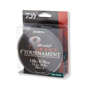 Daiwa Tournament 8 Braid Evo, dark green, 135m, 300m, 1000m - round braided line 0,26mm - 1000m