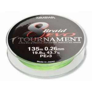 Daiwa Tournament 8 Braid Evo, chartreuse, 135m, 300m, 1000m – round braided line 0,30mm – 1000m
