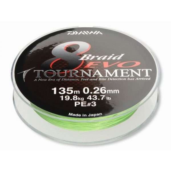 Daiwa Tournament 8 Braid Evo, chartreuse, 135m, 300m, 1000m - round braided line 0,30mm - 1000m
