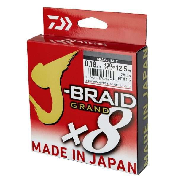 DAIWA J-Braid Grand X8, 270m, grey, Braided Fishing Line 0.18mm / 12.5kg