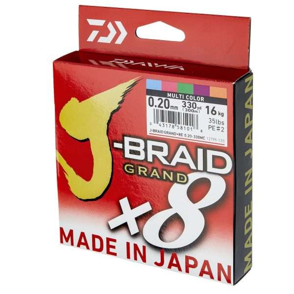 DAIWA J-Braid Grand X8, 300m, multicolor, Braided Fishing Line 0.1mm / 7kg
