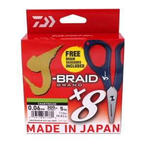 DAIWA J-Braid Grand X8, 270m, chartreuse, Braided Fishing Line, Promo Edition 0.22mm / 19.5kg