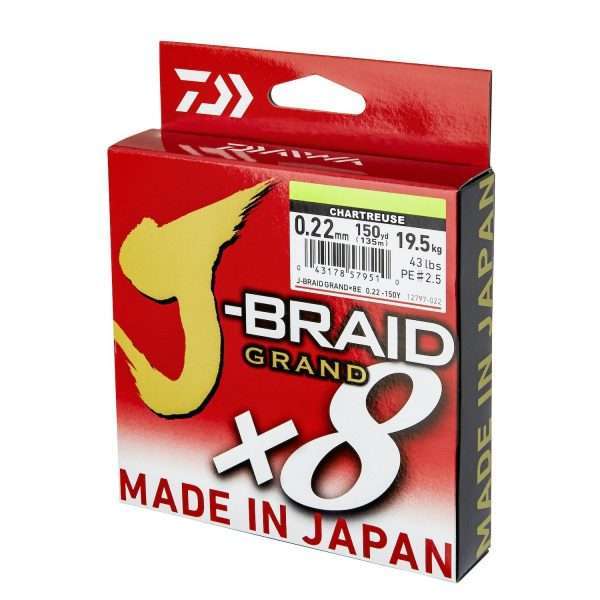 DAIWA J-Braid Grand X8, 1350m, chartreuse, Braided Fishing Line 0.18mm / 12.5kg