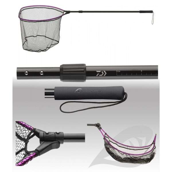 Daiwa Prorex Folding Boat landing net, telescopic, Net with silicone coating 80x70cm