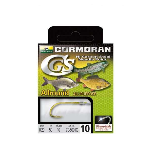 Cormoran CGS Allround hook 5001G, HkSz. 14, 8, 50cm, 10 pcs, Snelled Hook