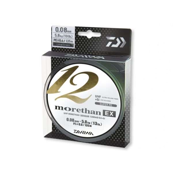 DAIWA MORETHAN 12 BRAID EX+SI, lime green, Round braided line 135m / 0.1mm / 7.3kg / 16lbs