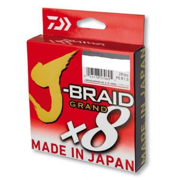 DAIWA J-Braid Grand 8-Braid, 1350m, yellow, Braided Fishing Line 0.24mm / 22kg / 49lbs