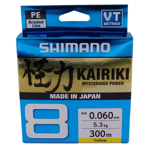 Shimano Kairiki 8, 300m, yellow, 8 times braided fishing line 0.06mm / 5.3kg / 11.7lbs